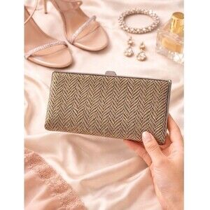Lodis Metallic Leather Clutch Wallet Chevron Gold Brown Frame Organizer